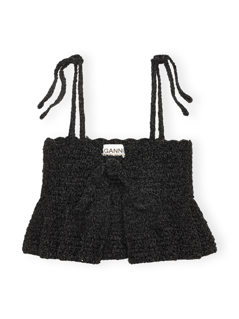 Ganni Black Crochet Bandeau Top with Tie Straps Top size XL